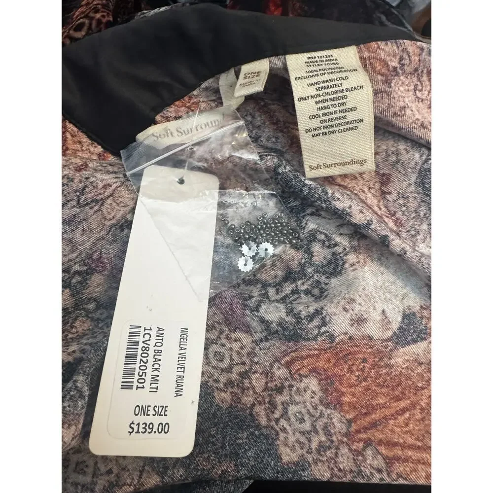 Soft Surroundings Nigella Velvet Ruana Kimono Shawl NWT One Size Boho Burnout
